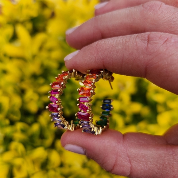 Rainbow Diamond Hoops - Picture 4 of 4